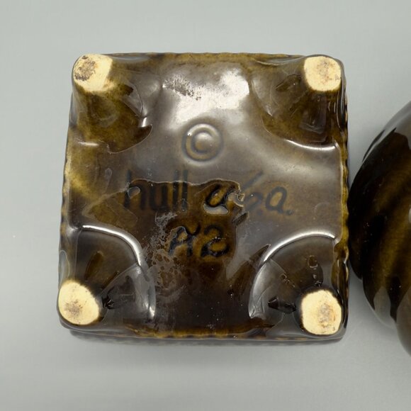 Vintage Hull Pottery USA Set of 2 Brown Green Drip Glaze Ceramic Planters MCM - Picture 6 of 16